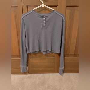 Blue Cropped Long Sleeve Top